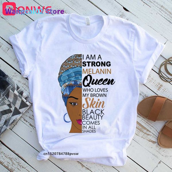 T-shirt femme I Am A Strong Melanin Queen t-shirt Femme Vêtements African Black Girl History Month Femme T-shirt Melanin Tee Shirt Drop Ship 022223H