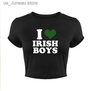 T-shirt féminin I Love Irish Boys Hip Hop Graphic Femmes Crated Tops HARAJUKU KAWAII Vêtements 2000s Y2K Baby T Fashion T-shirt Femme Crop Top 1 T240415