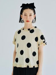 Camiseta de mujer Imakokoni Original suelta cuello redondo de encaje de manga corta con dibujo de lunares Top femenino verano 223641Women's Phyl22