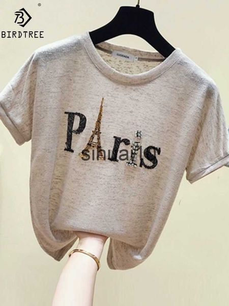 T-Shirt Femme Ins Manches Courtes Paris Tour Eiffel Perlé Tshirt Été Nouvelles Femmes Shinny Coton O Cou Lâche Casual Filles Tops T-shirts T13115X J230627