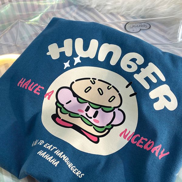 T-Shirt Femme Ins Super Mignon Dessin Animé Burger Kawaii Femme T-shirts Pur Coton Matériel À Manches Courtes T-shirts Tops Harajuku Japon Style Mode 230603