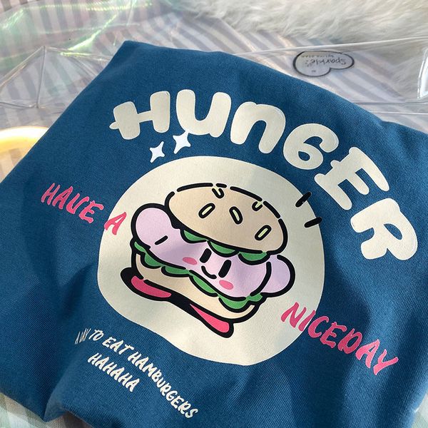 T-Shirt Femme Ins Super Mignon Dessin Animé Burger Kawaii Femme T-shirts Pur Coton Matériel À Manches Courtes T-shirts Tops Harajuku Japon Style Mode 230609