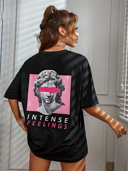 Camiseta de mujer Sentimientos intensos Estatua de arte europeo Camisetas de calle Moda de mujer Hip Hop Tops transpirables Algodón Ropa de marca de gran tamaño Camisetas Z0418