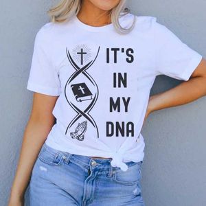 Dames t-shirt het is in mijn DNA-vrouwen grappige christelijke bid t-shirts korte slev kruis bijbel t shirt Jezus geloof grafische t-shirts religieuze geschenken t240510