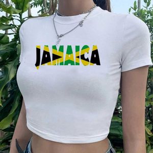 T-Shirt femme jamaïque gothique cyber y2k hippie crop top fille streetwear fée grunge manga années 90 tee crop top L240201