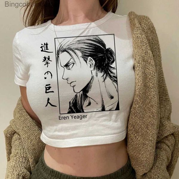 T-shirt Femme Japon Anime T-shirt Attaque sur Titan Crop Top Femmes Y2k Recadrée Shingeki No Kyojin T-shirt Cartoon Titans Attack Tshirt FeL231208