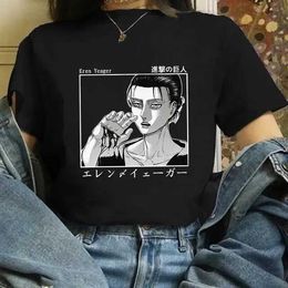 T-shirt féminin Attaque d'anime japonais sur Titan Final Season 4 Eren Yeager T-shirt Men Women Fashion Casual Slve Plus taille Unisexe T-shirt T240508