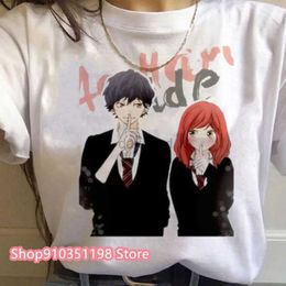 T-shirt femme Dessin animé japonais Ao Haru Ride graphique imprimé femmes T-shirt été vêtements de rue drôle anime décontracté lâche couple haut à manches courtes 240322