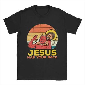Dames t-shirt Jezus heeft je rug jujutsu retro christelijke t-shirt dames en heren katoen retro korthelige sleve t-shirt plus size top t240510