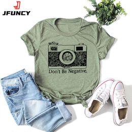 T-shirt Femme JFUNCY Été T-shirt Femmes 100% Coton T-shirt Caméra Imprimé Tshirt À Manches Courtes Lâche Femme Tops Femme Tee Shirt 230419