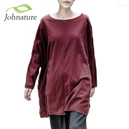 T-shirt femminile Giovaro da donna T-shirt in lino in cotone Maglietta a maniche lunghe 2022 Vestiti per camicia vintage plus size phyl22