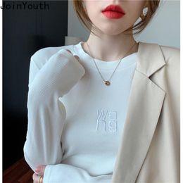Camiseta de mujer Joinyouth Camiseta gráfica Mujer Moda Manga larga Y2K Estética Tops Bordado Jersey Camiseta Coreana Elegante Fondo Camisetas 230418