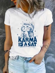 Dames T-shirt Karma is een kattenbrief gedrukt op dames T-shirts dames oversized damesjurken Losse korte mouwen voor lente en zomer y2k topl2404