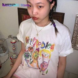 T-shirt femme Karrram Fairy Grunge T-shirts à manches courtes Cartoon Graffiti Print Tee Shirts Graphic Korean Fashion Tops Summer Streetwear Y2k 022223H