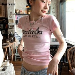 T-shirt femme Karrram Y2k Aesthetics Tops Harajuku Kawaii Pink T-shirt Grunge Letter Print Tshirt Années 2000 E-girl Punk Chian Tee Shirt Fairycore 230426