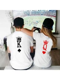 Dames T-shirt King Queen Crown Print Paar Bijpassend T-shirt met korte mouwen Valentijnsdag Cadeau voor vriendin Boyfriend Casual Lover T-shirt 230617