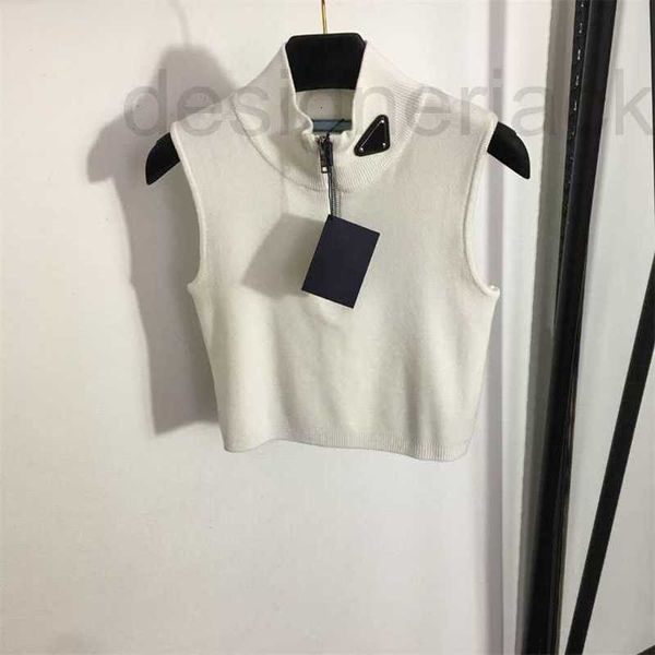 T-shirt femme tricot t-shirts designer pull pull tops courts fermeture éclair col montant chemise mode femme été sans manches t-shirts femme tricot vêtements décontractés GEXP