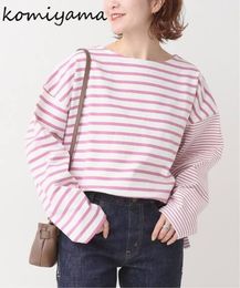 T-shirt pour femme Komiyama Hit Color Stripe Patchwork T-shirts Automne Lâche O Cou À Manches Longues Y2k Vêtements Japon Style All Match Tops Femmes 230516
