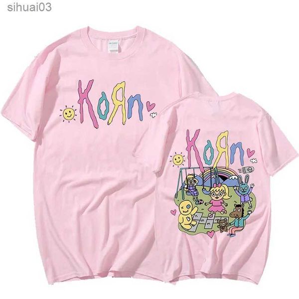T-shirt féminin Korn Rock Band Music Album T-shirt Femme Men Vintage Metal Gothic Plus Size T-shirt Streetwear Summer Summer Short Sheeve Cotton Tshirtl2403