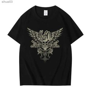 T-shirt féminin Korn Skull Wings T-shirt noir T-shirt Femmes et hommes Metal Gothic Rock Band T-shirts vintage Plus taille T-shirt Cotton Topsl2403