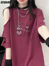 Dames T-shirt KOSAHIKI Grunge Esthetische T-shirt Vrouwen Tops Zomer Print O-hals Off Shoulder Streetwear Losse Fairy T-shirt Y2k Tees Goth 230717