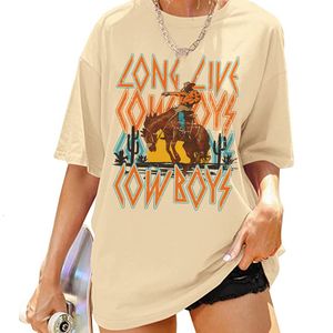 Camiseta de mujer Long Live Cowboys Western Funny Graphic T Shirts Mujer Summer Loose Vintage T-shirts Rodeo Cowgirl Country Music Camiseta Boho Top 230508