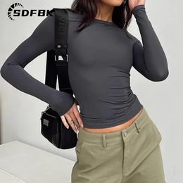 T-shirt à manches longues pour femmes Y2K Slim Fit Shirt Femme Casual Streetwear Basic Tee Fashion Tops courts O Neck Sexy Skinny Solid Ladies T-shirts 230705