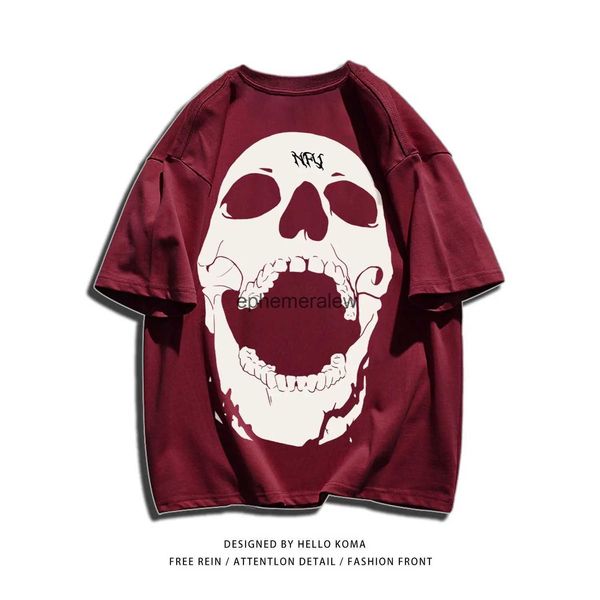 T-shirt Femme Loose Skull Harajuku Vintage T-shirt à manches courtes Hommes Femmes Tops surdimensionnés Streetwear Hip Hop Print Punk Rock Gothic New Yearephemeralew