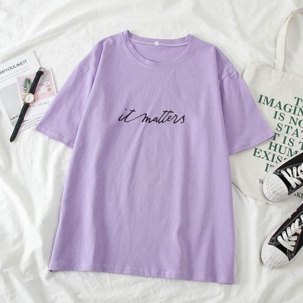 T-Shirt Femme T-shirt Ample Femme Couleur Bonbon Lettre It Matters Imprimé Doux Tops Pour Grils Étudiants À Manches Courtes 2022 Été Femele Tees