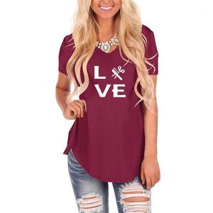 T-shirt Femme Love Coiffeur Ciseaux Lettre Imprimer Femme Harajuku V Cou Vintage Femmes Barber Lover Summer Cadeau Casual Tops