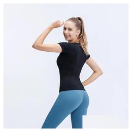 Dames T-shirt Lu Tech Tops en T-shirts met korte mouwen Elastiek Gym Yoga Shirts Dames Slank Mesh Hardlopen Sport Sneldrogend Zwart Fitness Swe Dhq9U