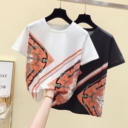 Dames T-shirt Luxuryboor Dames T-shirt Print O-Neck Tees Fashion Europe Station Losse T-shirt Korte mouw Y2K Cotton Tops 230427