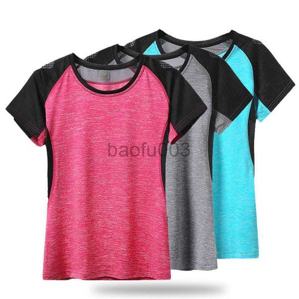 Camiseta de mujer (M-4XL) Camiseta de secado rápido para mujer Camisas elásticas Medias deportivas Gimnasio Maratón Correr Fitness Tops Crossfit Camisetas de manga corta J2305