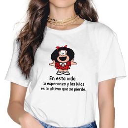T-shirt féminin Mafalda Cartoon Girls T-shirt rétro Femme Tops polyester harajuku drôle y2k tsladies tshirt t240425