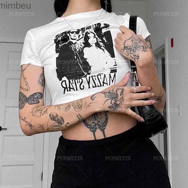 T-shirt Femme Mazzy Star Graphic Baby Tees Vintage Femmes Harajuku T-shirt Goth Rock Streetwear Tees Slim Manches courtes Crop Tops Emo Y2K Tees L240201