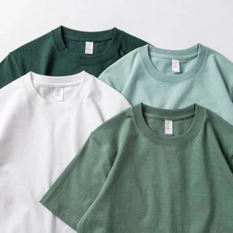 T-shirt femme homme femme vert T-shirt 200g coton haut à manches courtes T-shirt coréen vert épais coton demi-manche unisexe T-shirt 230630