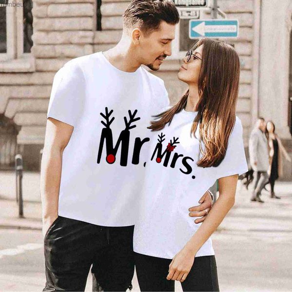 Camiseta para mujer Hombres Mujeres Mr Mrs Pareja Amante Ropa Día de San Valentín Regalo Camiseta Carta Bowknot Impresión Cuello redondo Manga corta Tee Tops SummerC24319