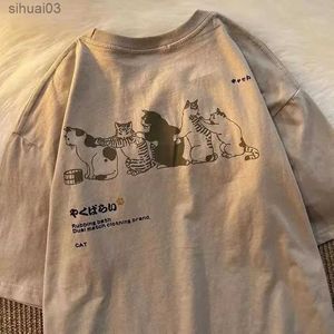 T-shirt pour femmes pour hommes plus t-shirts T-shirt Hip Hop Cat Shower Street Imprimez T-shirt Coton 2024 Été à manches courtes Femmes T-shirtl2403