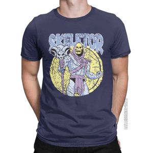 T-shirt pour hommes T-shirt lui et univers squelette maître rétro 100% coton pur ts t-shirt classique crewneck top t240510