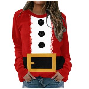 T-Shirt Femme Joyeux Noël Mignon Imprimé Sweat Haut Manches Longues Blouses Décontractées Tempérament Pull