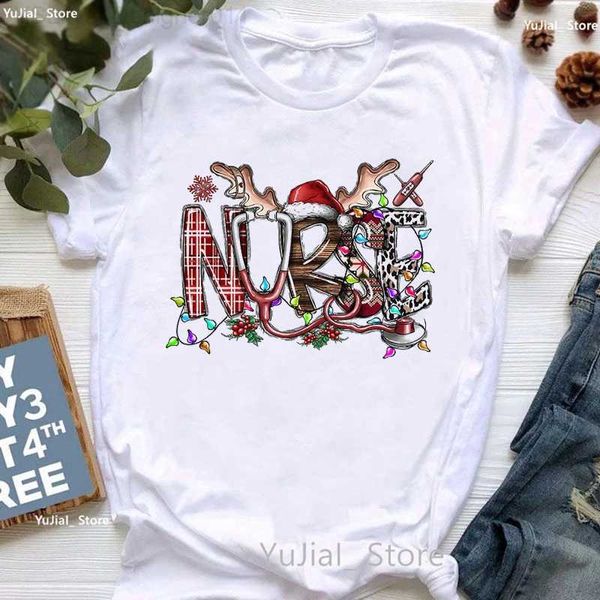 T-shirt Femme Joyeux Noël Infirmière Graphique Imprimer T-shirt Filles Drôle Léopard Renne Tshirt Femmes Tumblr Vêtements Harajuku Chemise Tops L24312