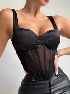 Camiseta de mujer Mesh Corset Crop Top Mujer Verano 2022 Sexy Off Shoulder Tank Top See Through Party Evening Pulovers Camis Ropa blanca Yuqung J230627