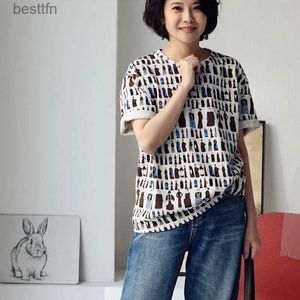T-Shirt femme MICOCO T1561C style artistique figure imprimé ample confortable col rond T-shirt court 240311