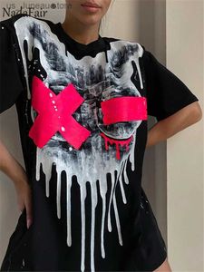 T-shirt pour femmes Naair Summer imprimé o cou décontracté gothiques t-shirts noirs courts graphiques slve