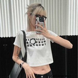 Dames T-shirt Nanyou M6 Early Spring New 24 Double Shadow Digital Print Design Korte mouwen Open Navel Veelzijdig T-shirt voor dames Drie kleuren V5N4