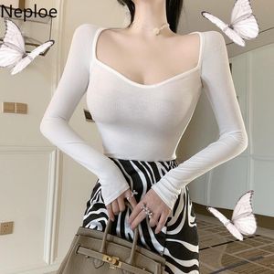 Camiseta para mujer Neploe Sexy Lady Camisas para mujeres Cuello cuadrado Slim Fit Camisetas blancas 2022 Moda Tees Tops Mujer Coreano Fasion Camisetas