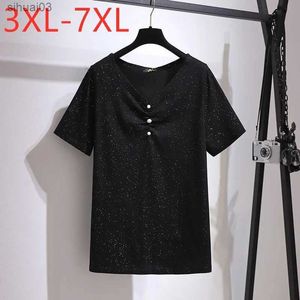 T-shirt féminin Nouveau 2021 dames Summer Plus Taille Tops pour femmes Grande manche courte paillettes en coton noir en vrac