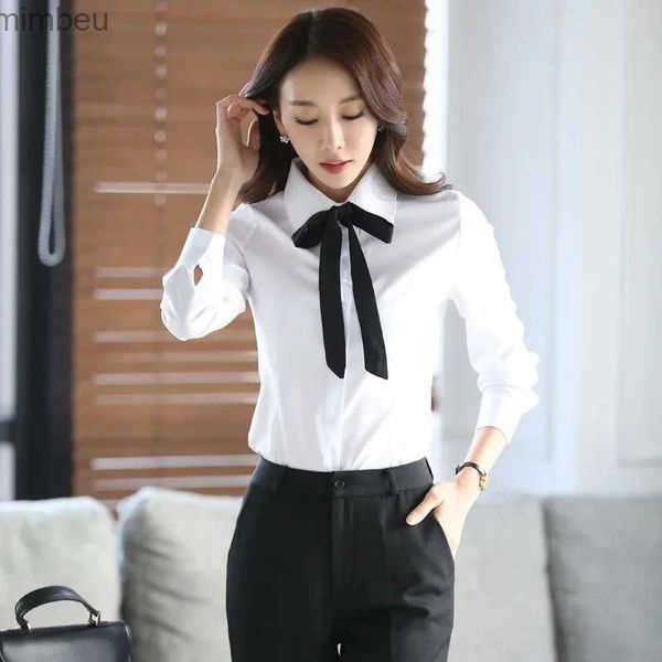 Camiseta para mujer Nueva camisa blanca de otoño Blusa para mujer Blusa de trabajo delgada de manga larga Camisas de talla grande Blusas casuales de oficina para mujer Tops con lazo de moda L240201