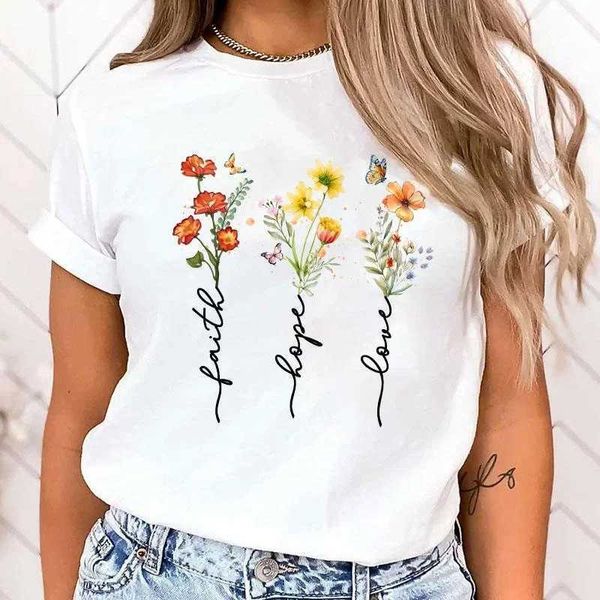 T-shirt féminin New Faith Hope Love Flower Lettre imprime
