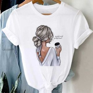 T-shirt pour femmes Nouveaux harajuku femmes café sweet girl imprimé t-shirt dessin animé à manches courte t-shirt t-shirt t-shirtl2405